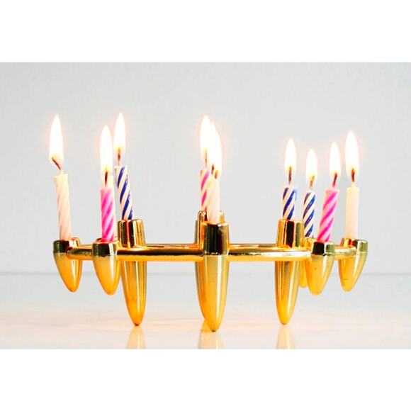 Mid Century Atomic Bullet Style Gold Metal Taper Candle / Pen Holder Faux Brass - Picture 11 of 12